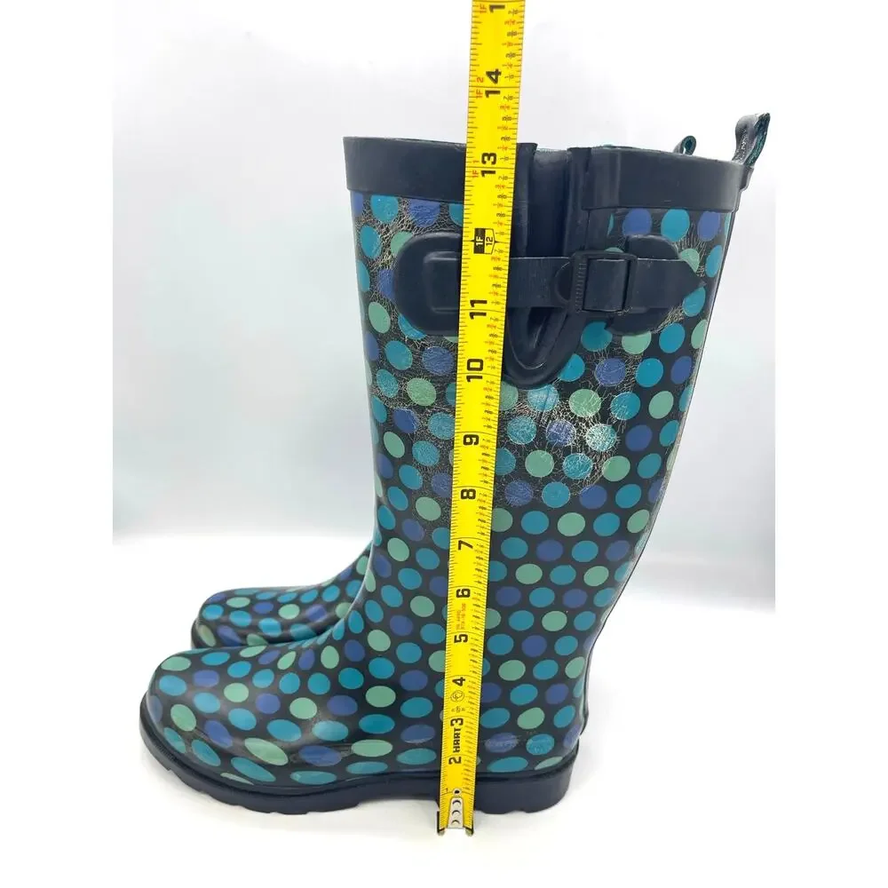 Capelli Women's New York Blue / Green Polka Dot Rubber Rain Boots Size 8